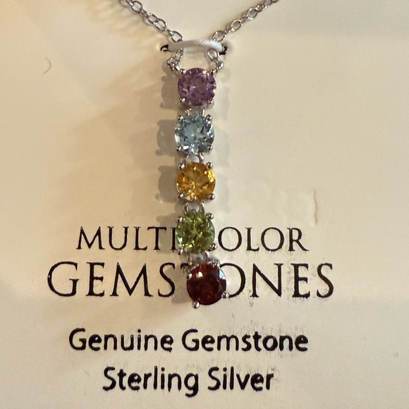 Multi-Gemstone Linear Pendant Necklace-
Sterling Silver-R.H. Macy & Co Brand New - Picture 8 of 14